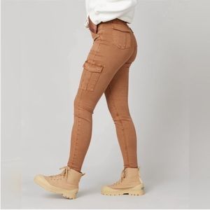 Spanx Stretch Twill Ankle Skinny Cargo Pants Honey Glow Petite Large